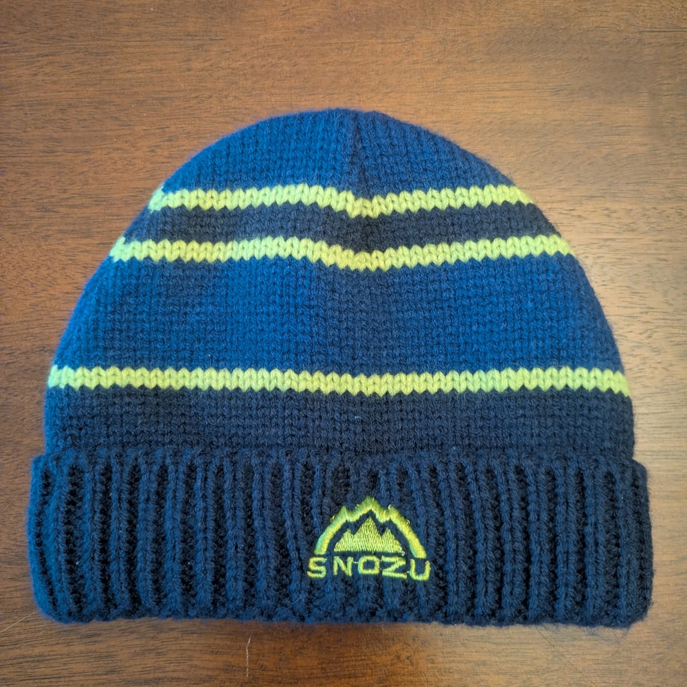 Snozu Navy Beanie with Neon Green Stripes